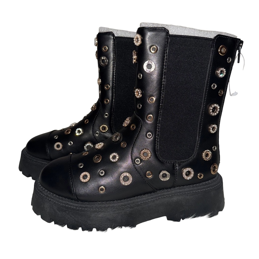 Bamboo Black Studded‎ Platform Vegan Leather Boots